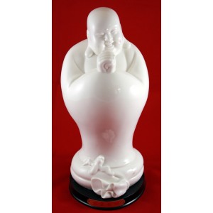 Charming, Joyful Buddha White Porcelain Statue