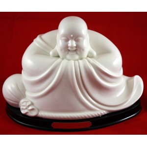 Charming, Joyful Buddha White Porcelain Statue